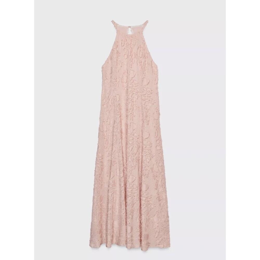 ZARA NEW WOMAN SS25 STRUCTURED MAXI HALTER DRESS BEIGE-PINK XS - Picture 3 of 11